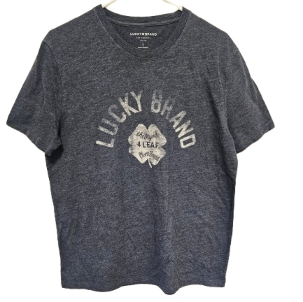 Lucky Brand Heathered Navy Graphic Short Sleeve Tee Men's Size Large